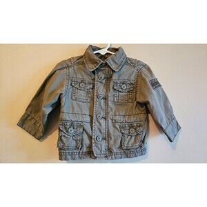 Utility Jacket Youth 6-9 MArmy Green Military Pockets Casual Active Childrens pl